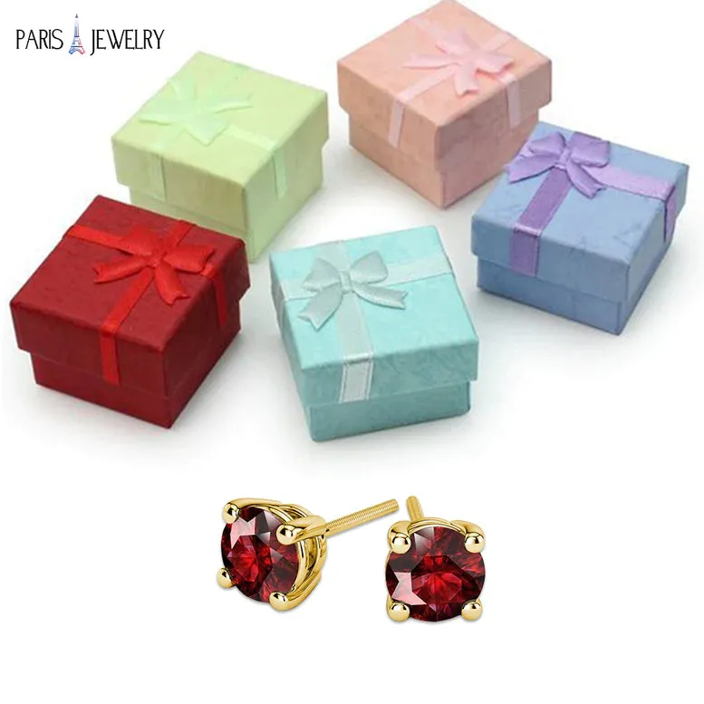 18k Yellow Gold Plated 1/4 Carat Round Created Ruby Stud Earrings 4mm