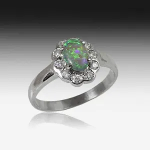 18kt White Gold Cluster Opal and Diamond ring