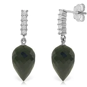 24.65 Carat 14K Solid White Gold Earrings Diamond Black Spinel