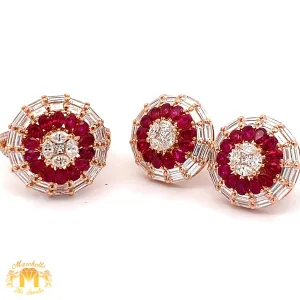 3 piece deal: VVS/vs high clarity diamonds set in a 18k Gold Pear Cut Ruby Stone Circle Ring  Earrings with Baguette and Round Diamonds   Gift from Marchello the Jeweler