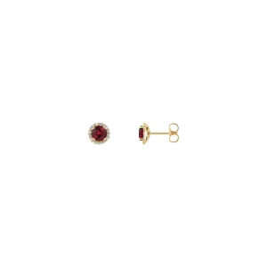 3.5 mm Round Ruby and Diamond Halo Stud Earrings