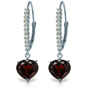 3.55 Carat 14K Solid White Gold Leverback Earrings Natural Diamond Garnet