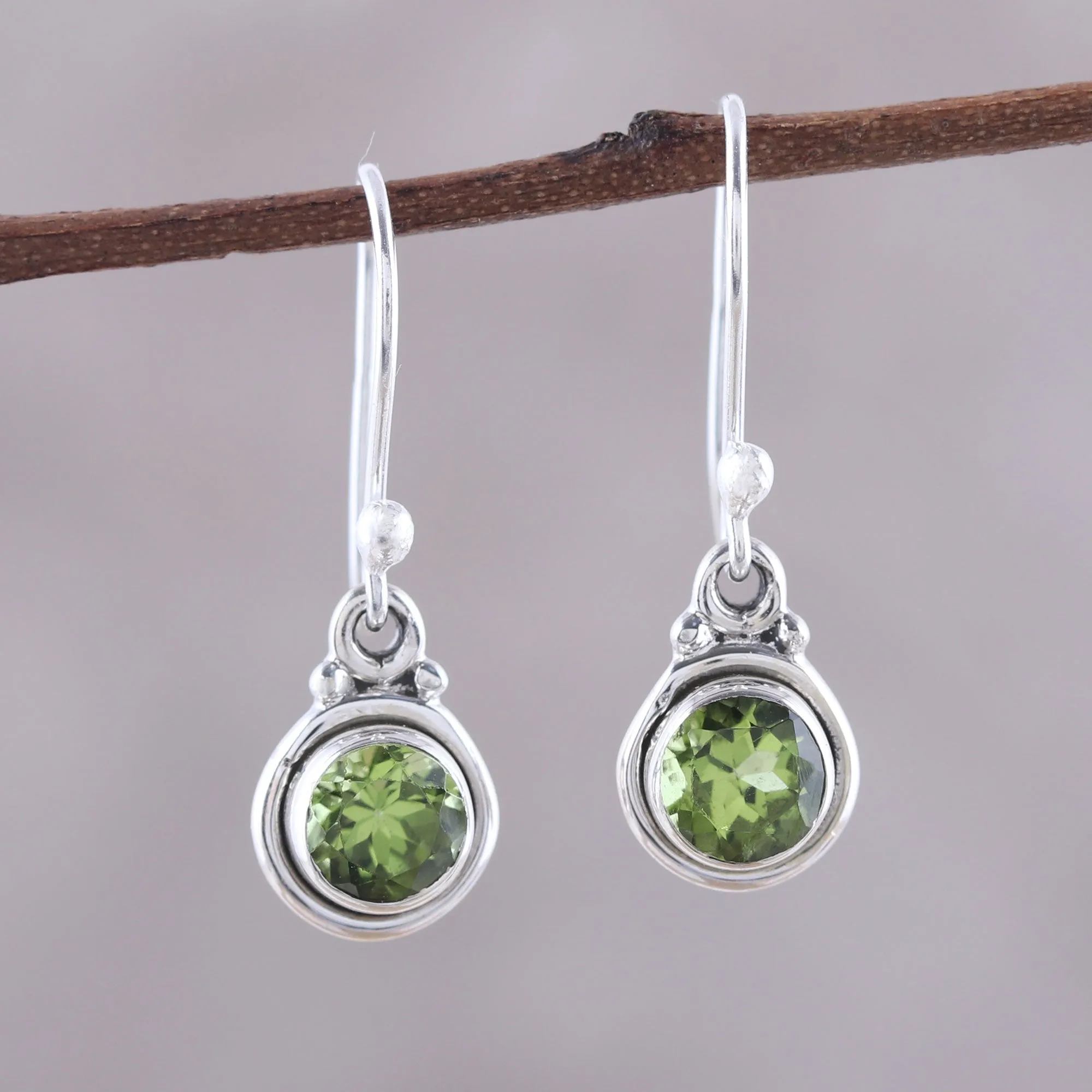 4.5-Carat Peridot Dangle Earrings from India - Glistening Circles | NOVICA