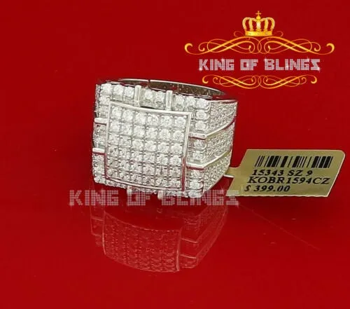 5.30ct Cubic Zirconia White Hip Hop Square Men's Adjustable Ring From SZ 9 to 11