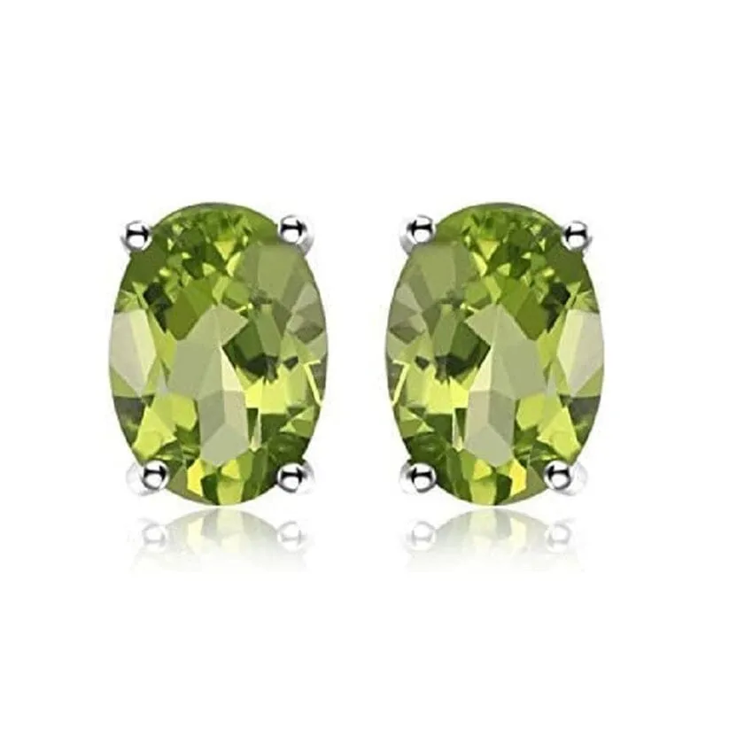 925 Sterling Silver Round/Oval Peridot Stud Earrings