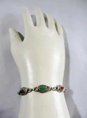 925 STERLING SILVER STONE Hinged Bracelet Cuff MULTI Colorful Boho