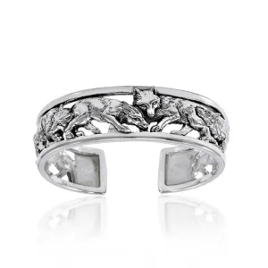 A wolf pack of passion and strength ~ Sterling Silver Jewelry Bangle TBG289