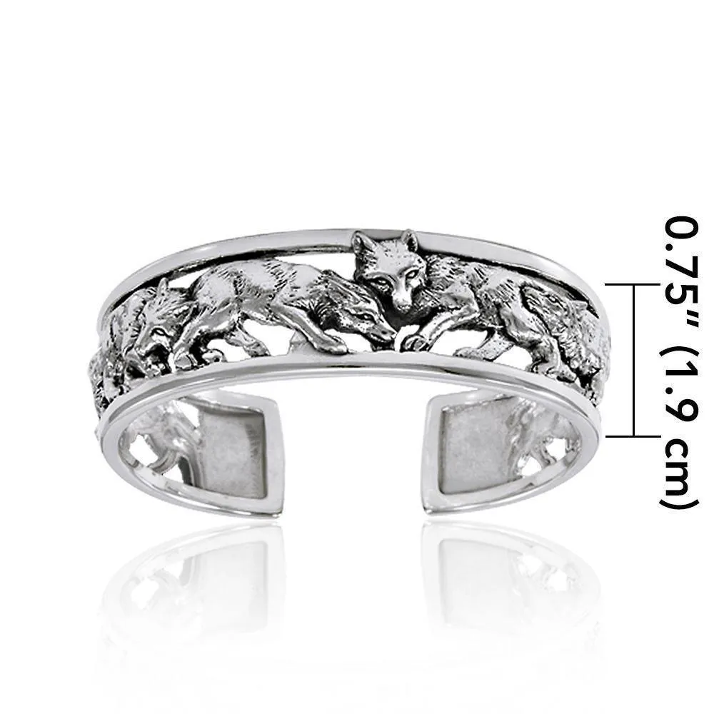 A wolf pack of passion and strength ~ Sterling Silver Jewelry Bangle TBG289