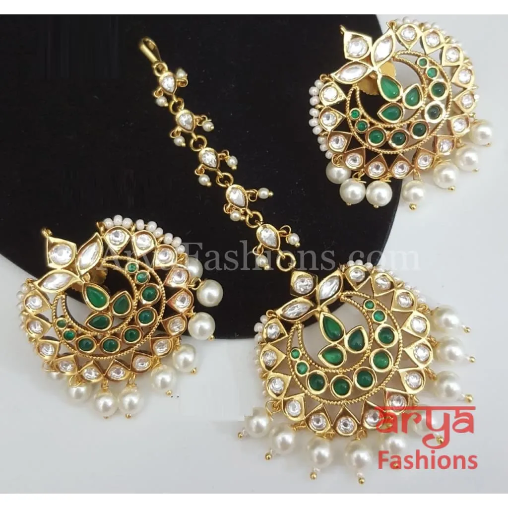 Amaira Pacchi Kundan Maang Tikka and Chandbali Earrings Combo Set, Maangtika Set