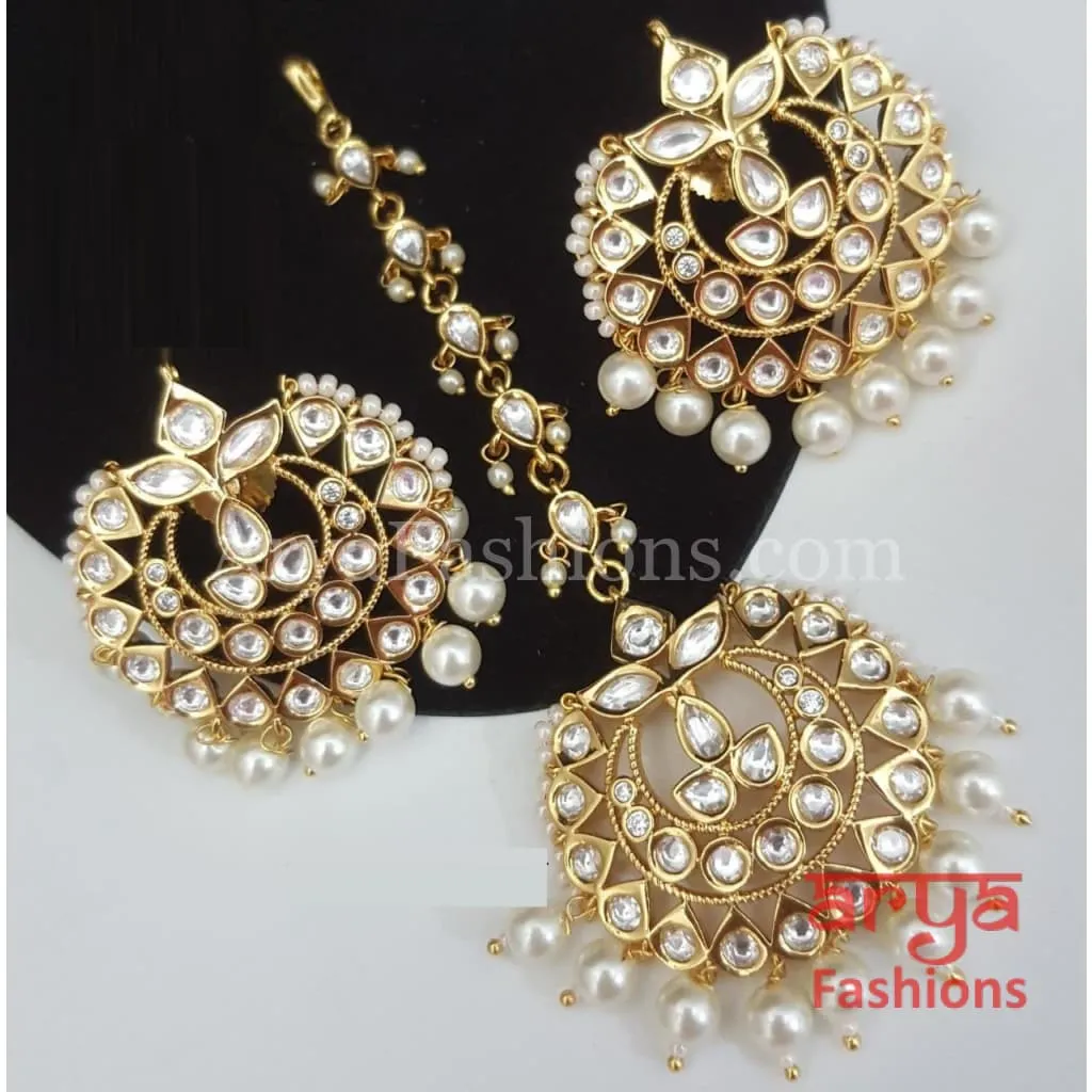 Amaira Pacchi Kundan Maang Tikka and Chandbali Earrings Combo Set, Maangtika Set