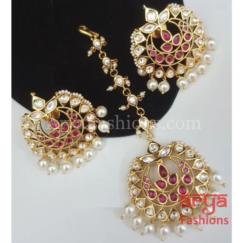 Amaira Pacchi Kundan Maang Tikka and Chandbali Earrings Combo Set, Maangtika Set