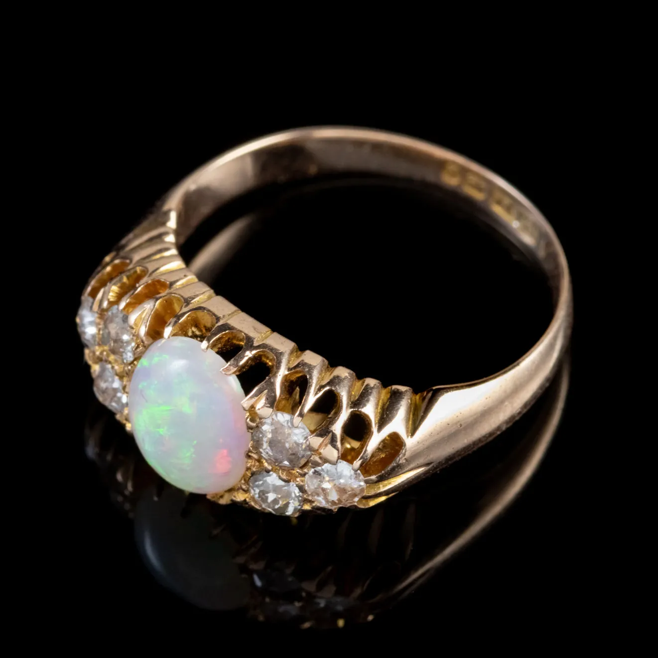 Antique Victorian Opal Diamond Ring 15Ct Gold Dated 1897