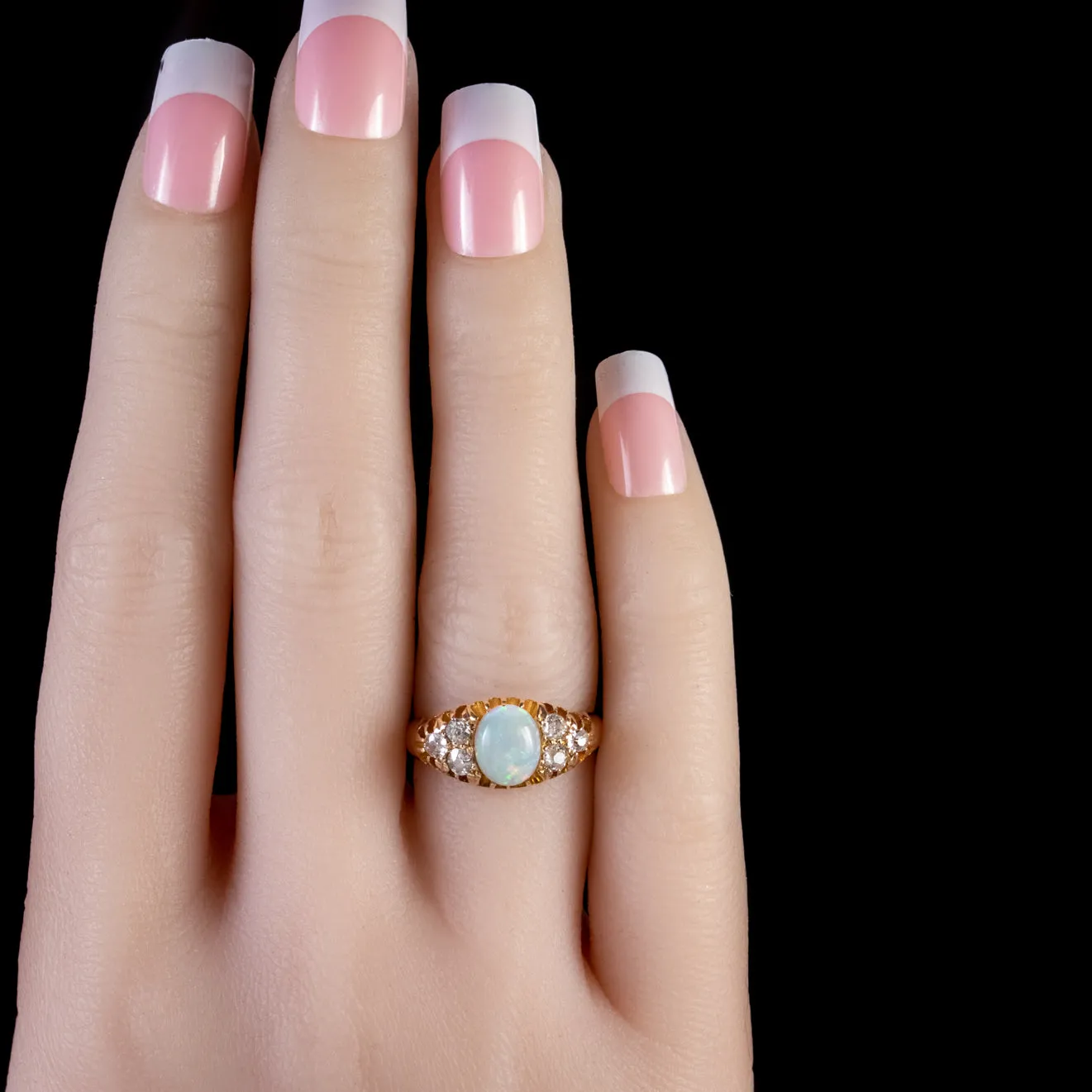 Antique Victorian Opal Diamond Ring 15Ct Gold Dated 1897