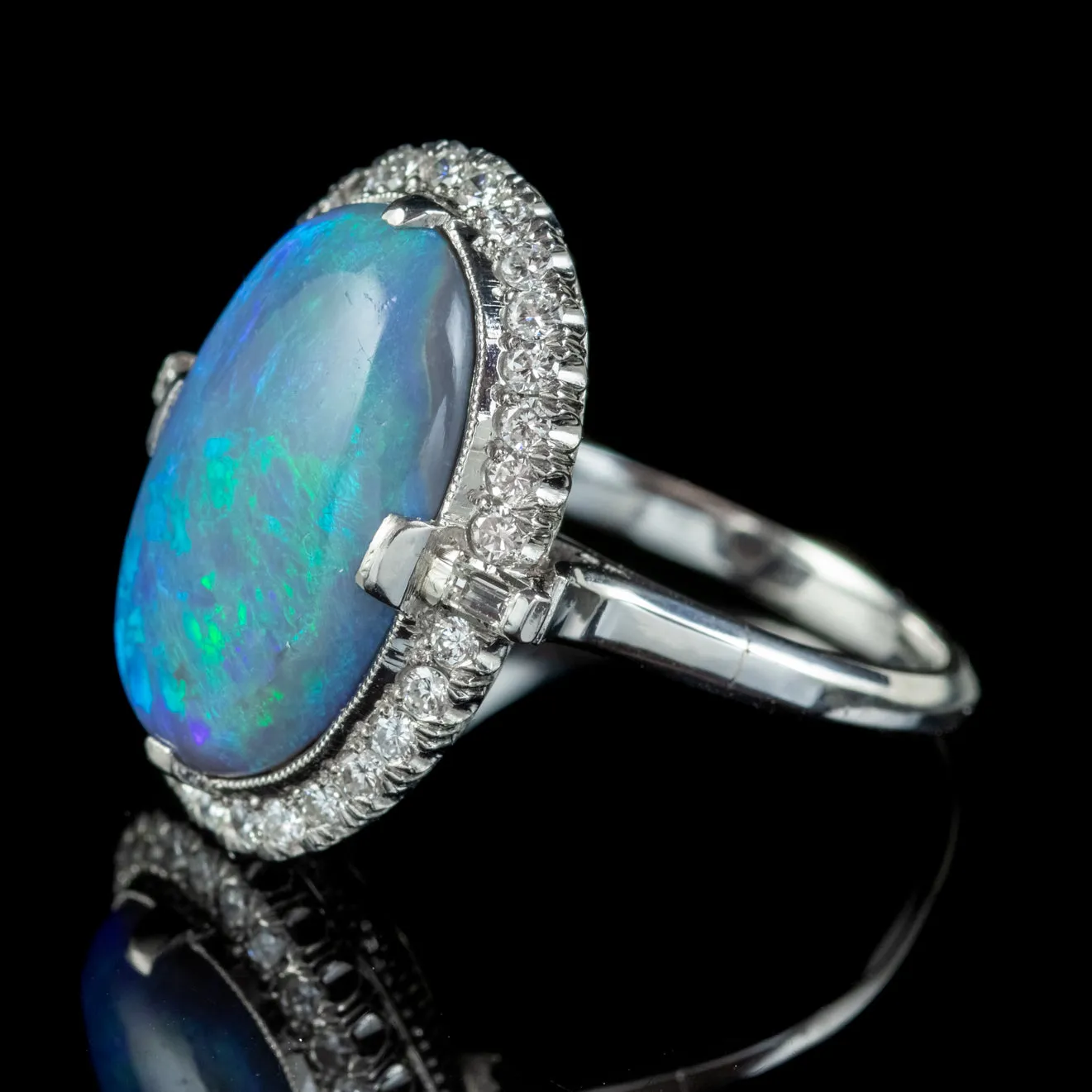 Art Deco Style Black Opal Diamond Ring Platinum 7ct Opal