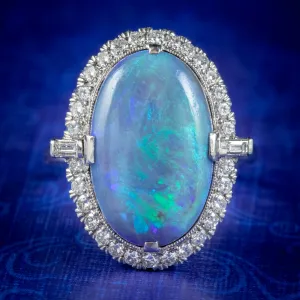 Art Deco Style Black Opal Diamond Ring Platinum 7ct Opal