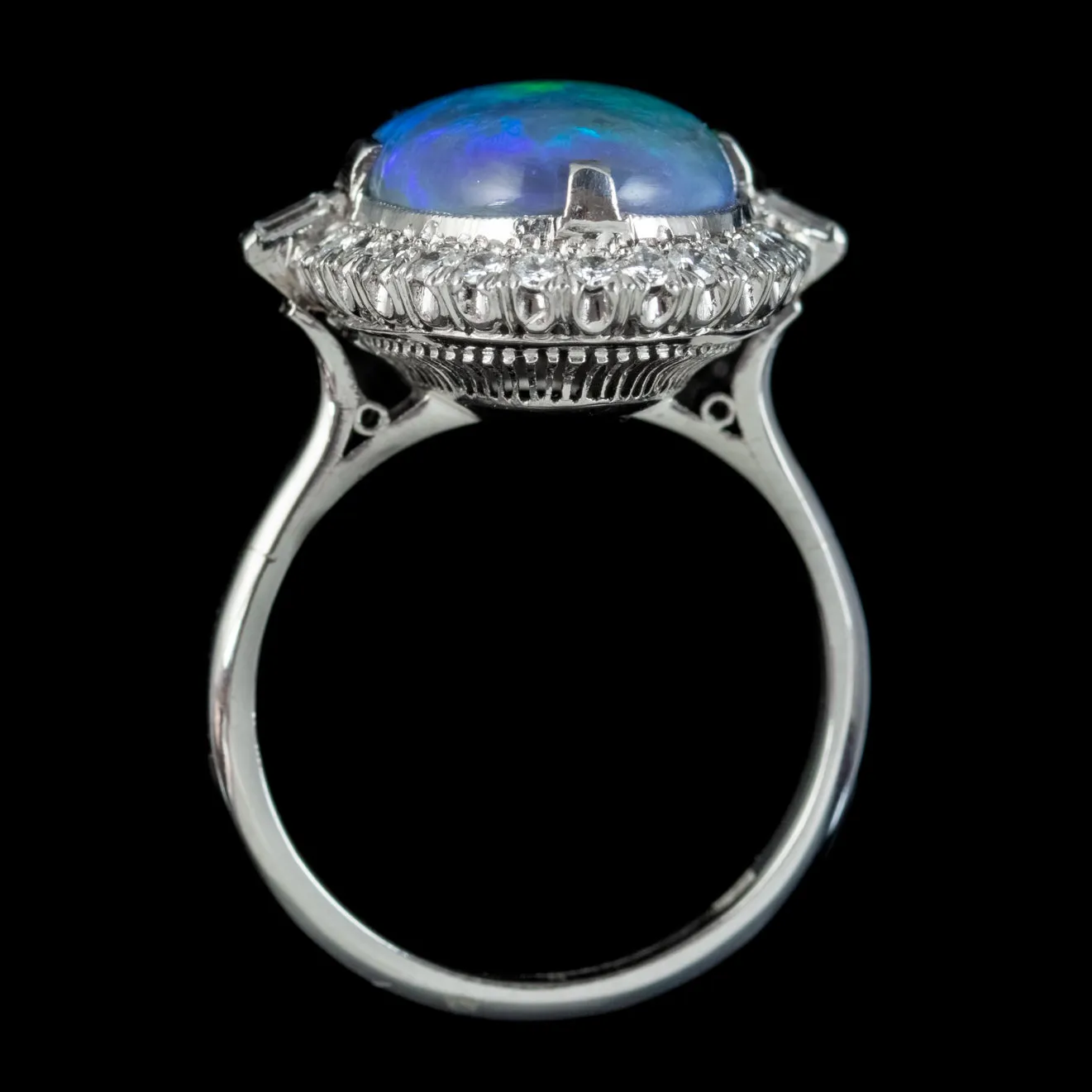 Art Deco Style Black Opal Diamond Ring Platinum 7ct Opal