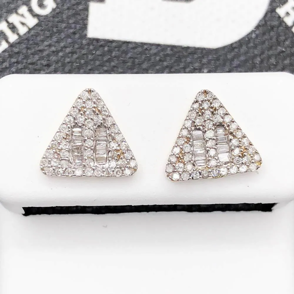 Baguette Triangle .51cttw Diamond Earrings 10K Yellow Gold