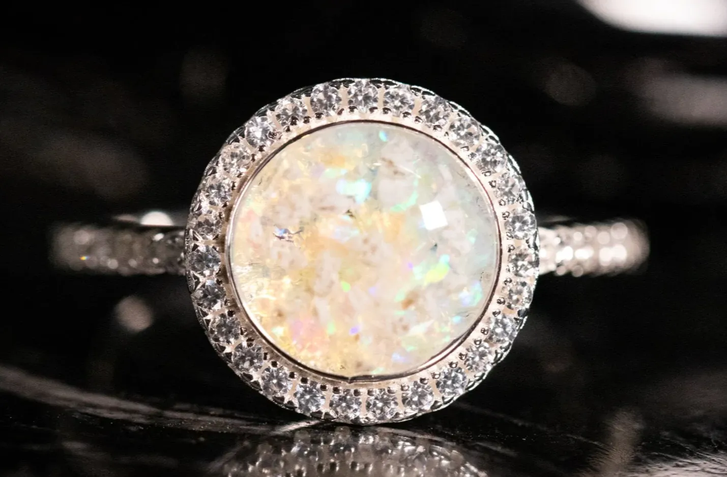 Bedazzled Circle Opal Cremation Ring