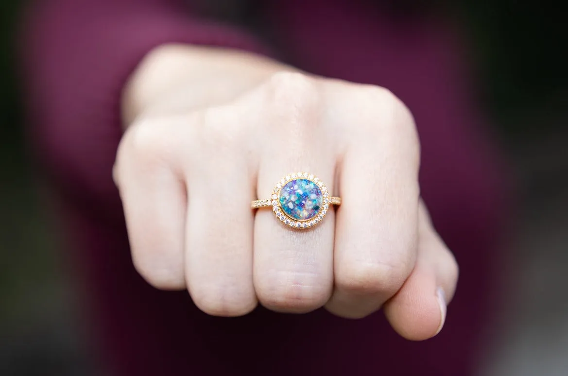 Bedazzled Circle Opal Cremation Ring