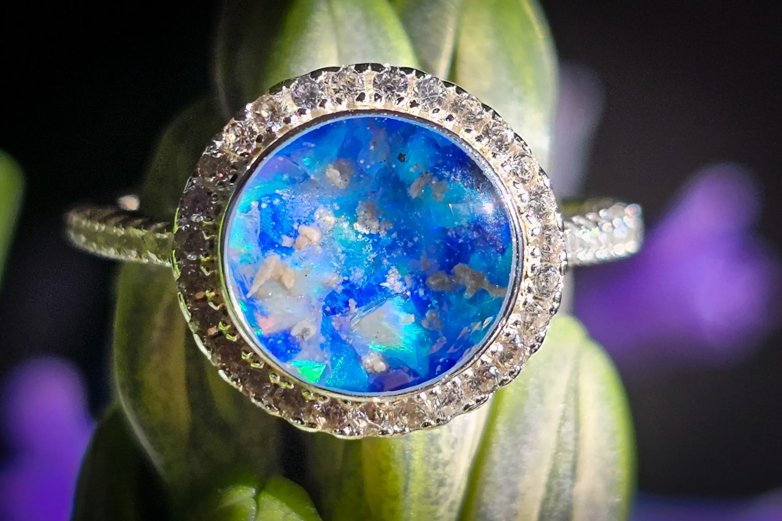 Bedazzled Circle Opal Cremation Ring