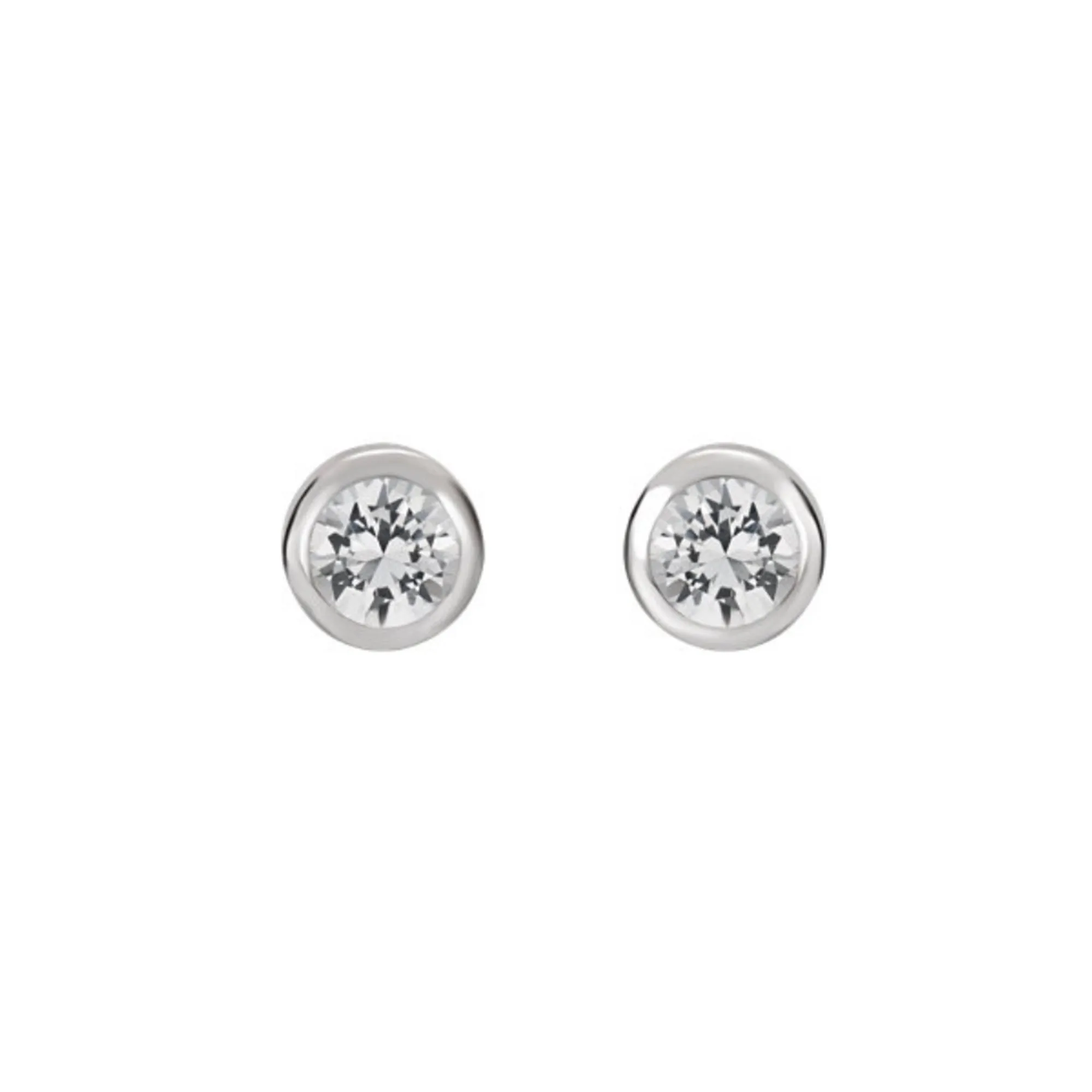 Bezel-Set Genuine Gemstone Stud Earrings in White, Yellow or Rose Gold