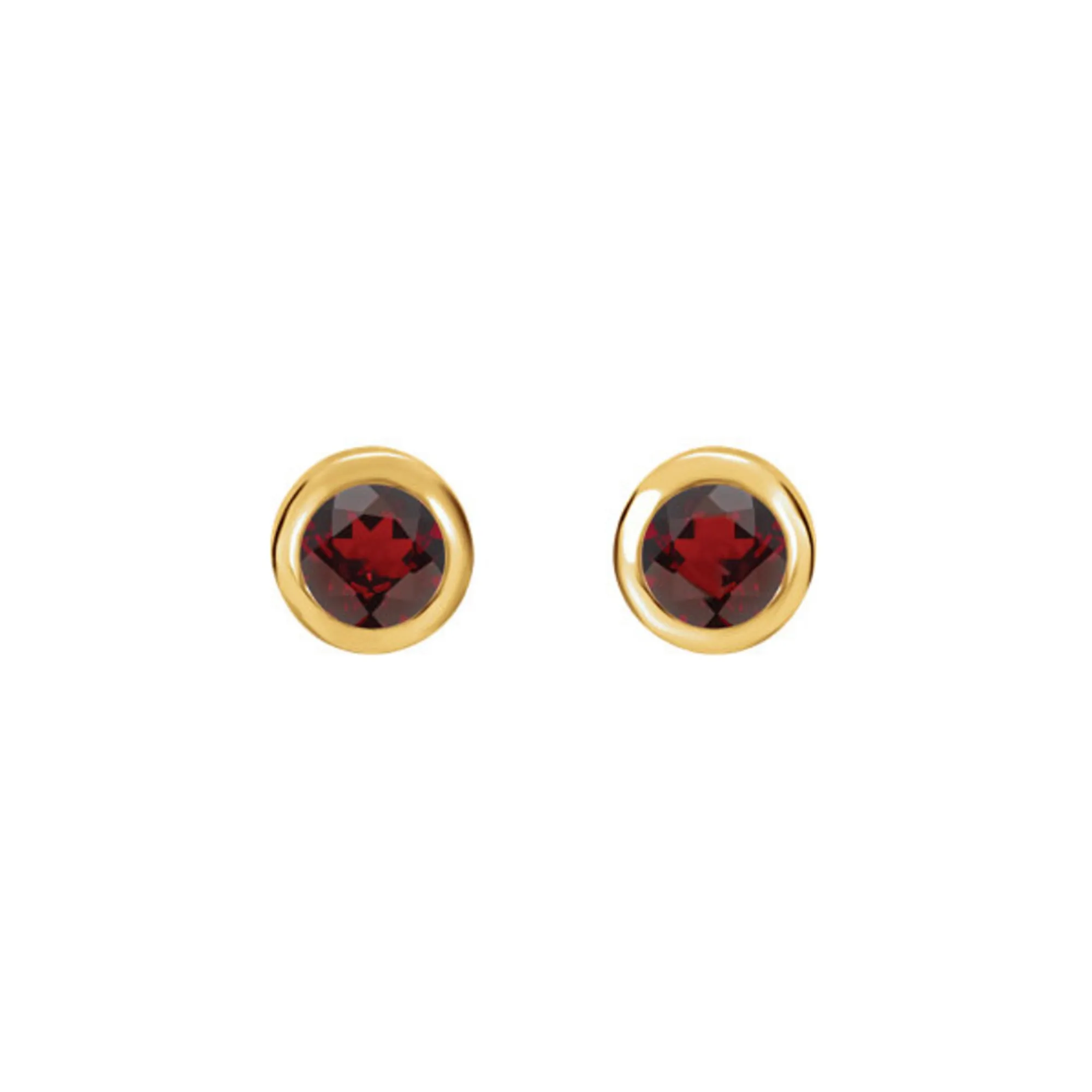 Bezel-Set Genuine Gemstone Stud Earrings in White, Yellow or Rose Gold