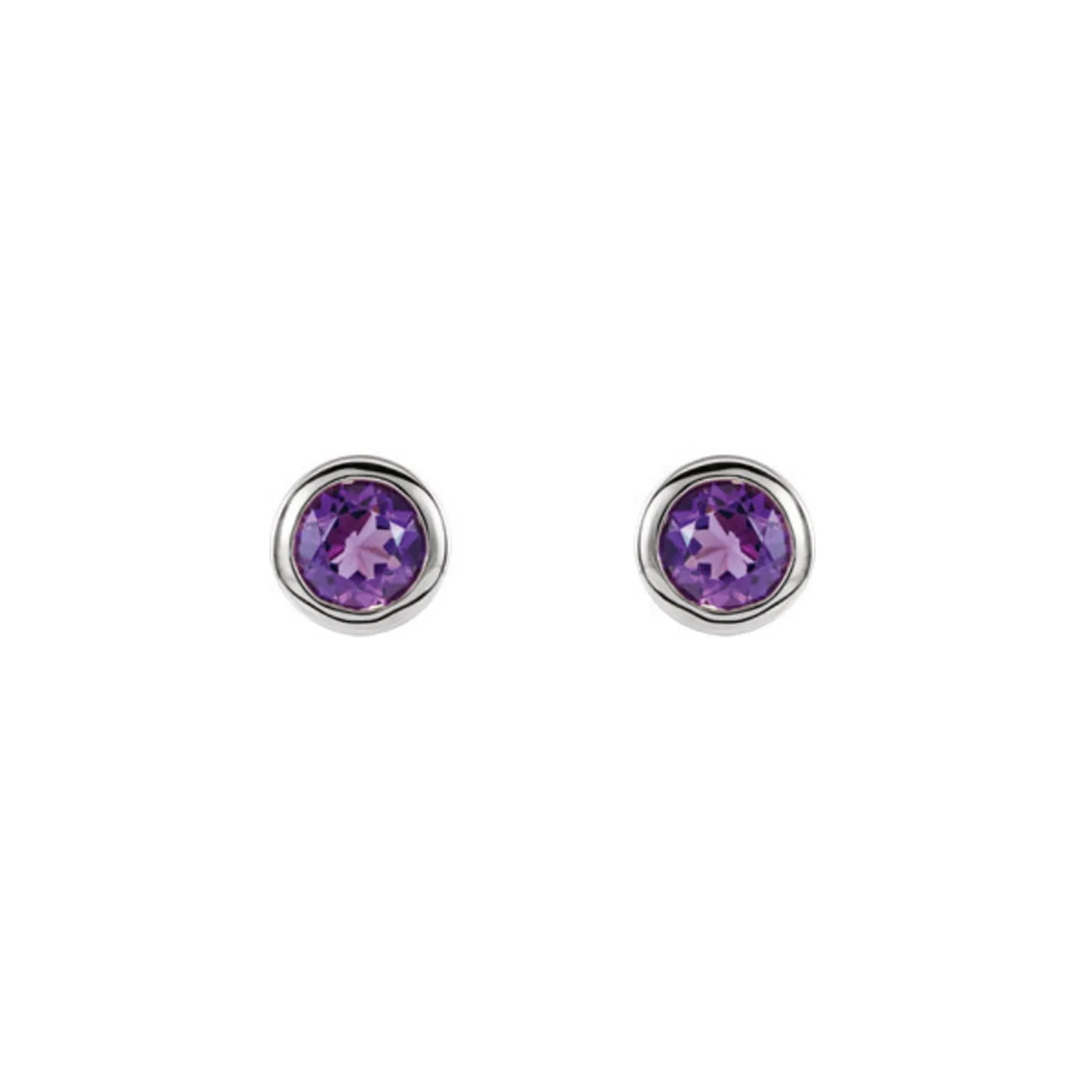 Bezel-Set Genuine Gemstone Stud Earrings in White, Yellow or Rose Gold