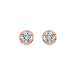 Bezel-Set Genuine Gemstone Stud Earrings in White, Yellow or Rose Gold