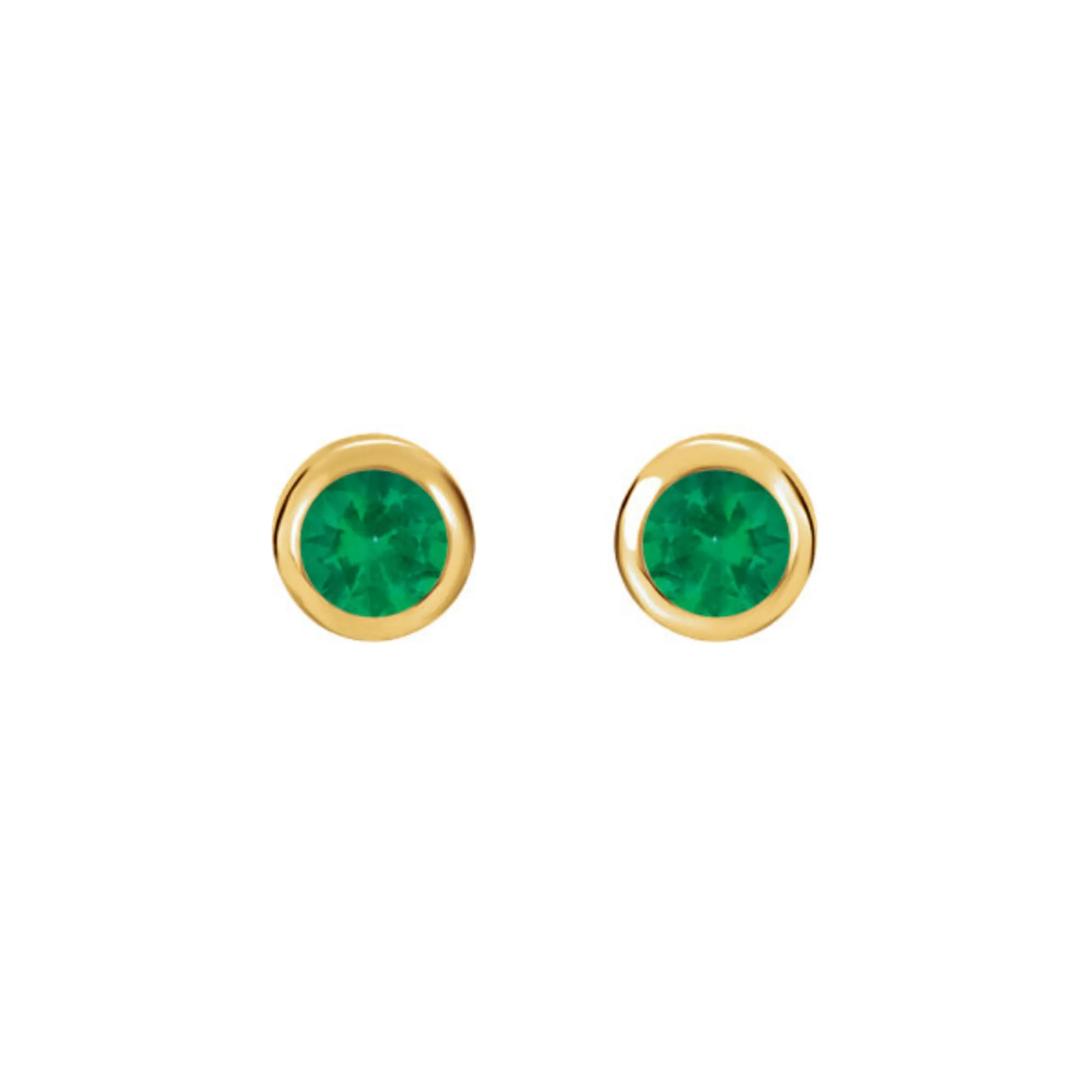 Bezel-Set Genuine Gemstone Stud Earrings in White, Yellow or Rose Gold