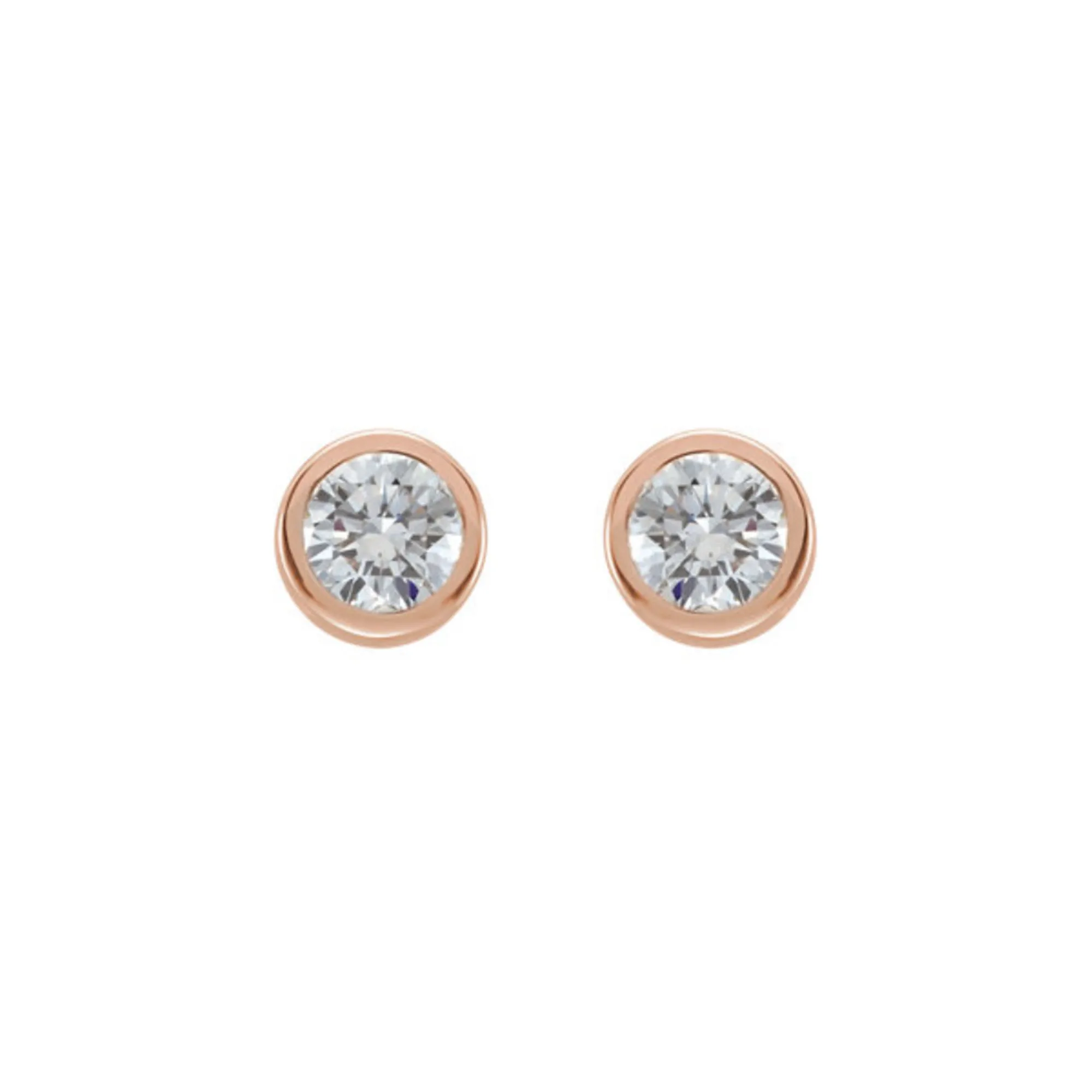 Bezel-Set Genuine Gemstone Stud Earrings in White, Yellow or Rose Gold