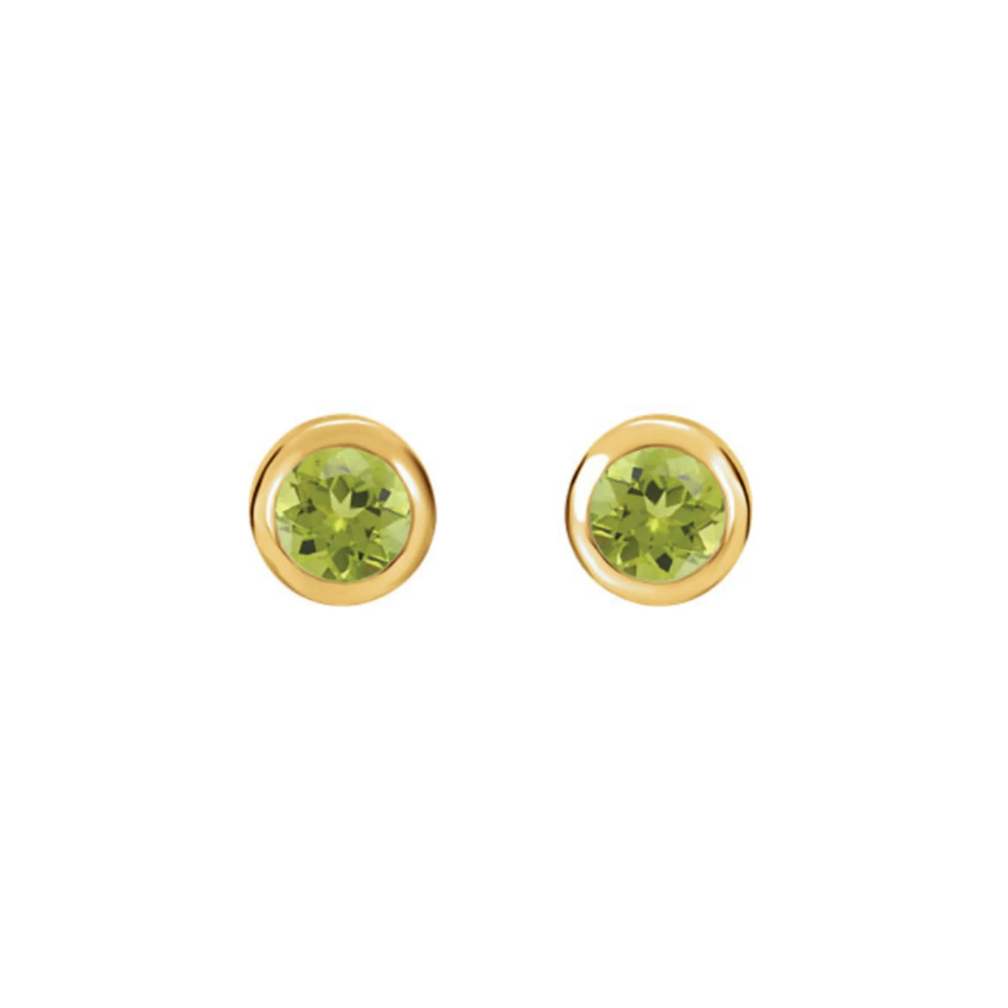 Bezel-Set Genuine Gemstone Stud Earrings in White, Yellow or Rose Gold