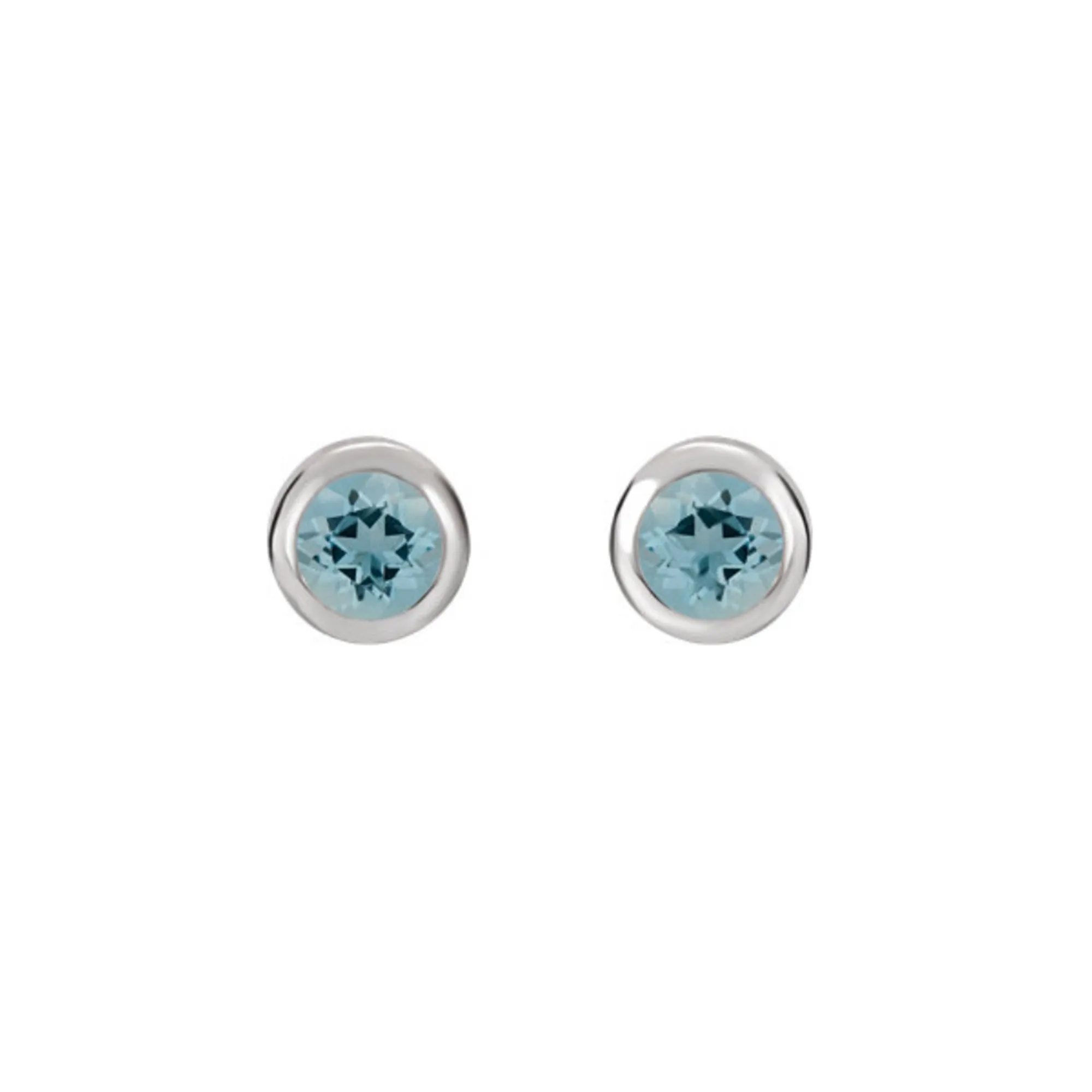 Bezel-Set Genuine Gemstone Stud Earrings in White, Yellow or Rose Gold