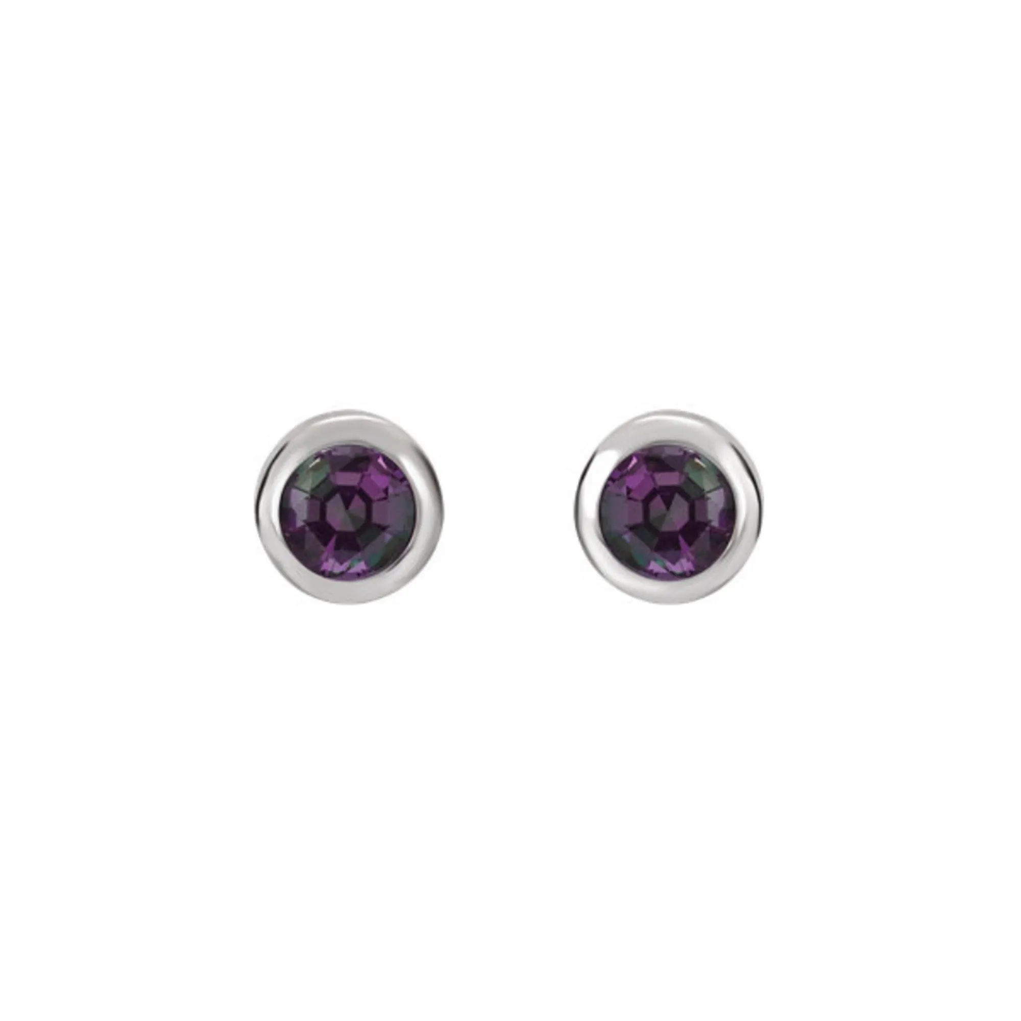 Bezel-Set Genuine Gemstone Stud Earrings in White, Yellow or Rose Gold