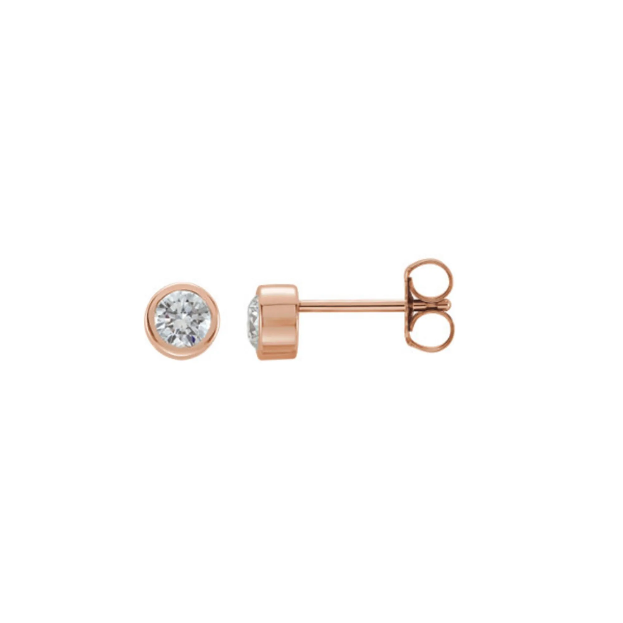 Bezel-Set Genuine Gemstone Stud Earrings in White, Yellow or Rose Gold