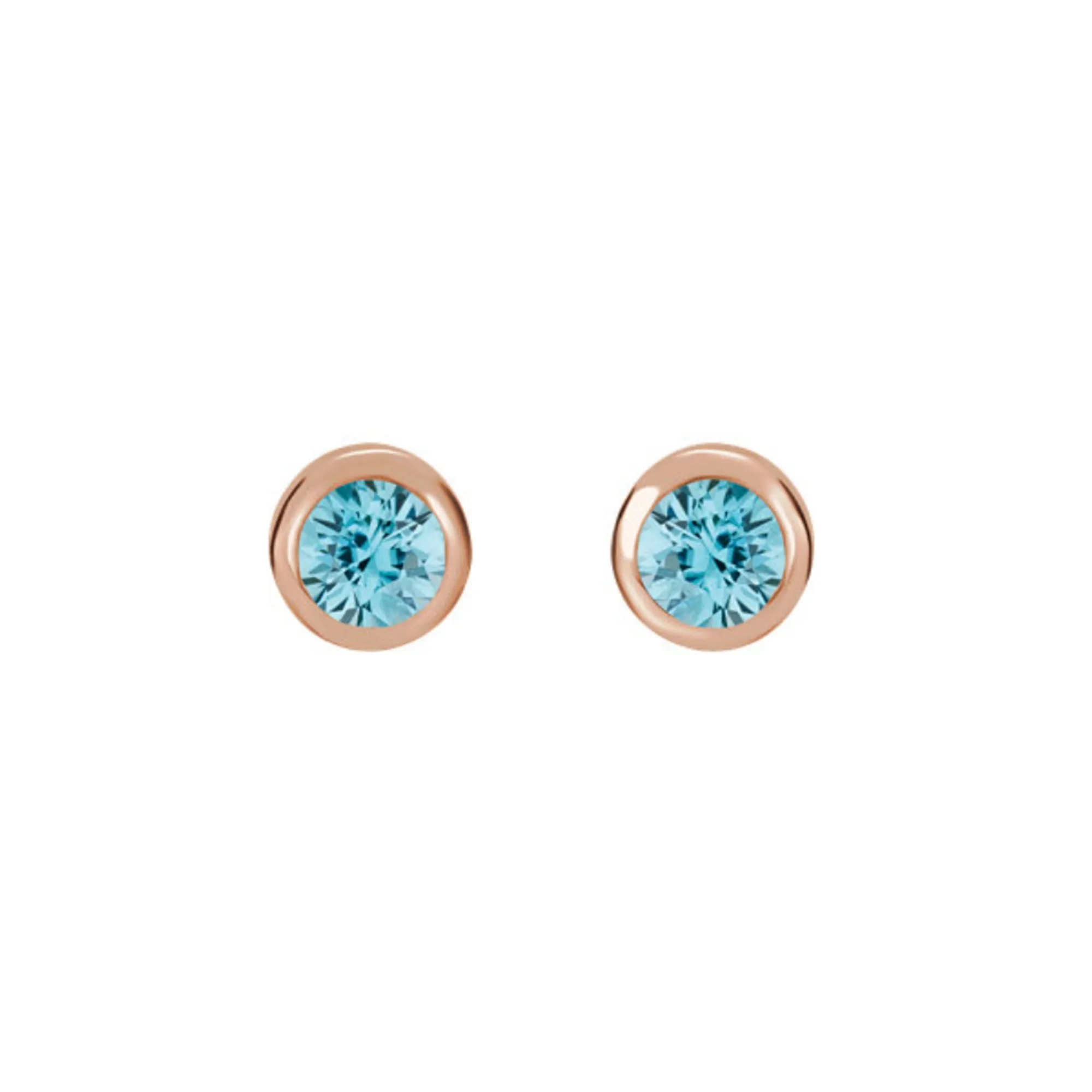 Bezel-Set Genuine Gemstone Stud Earrings in White, Yellow or Rose Gold