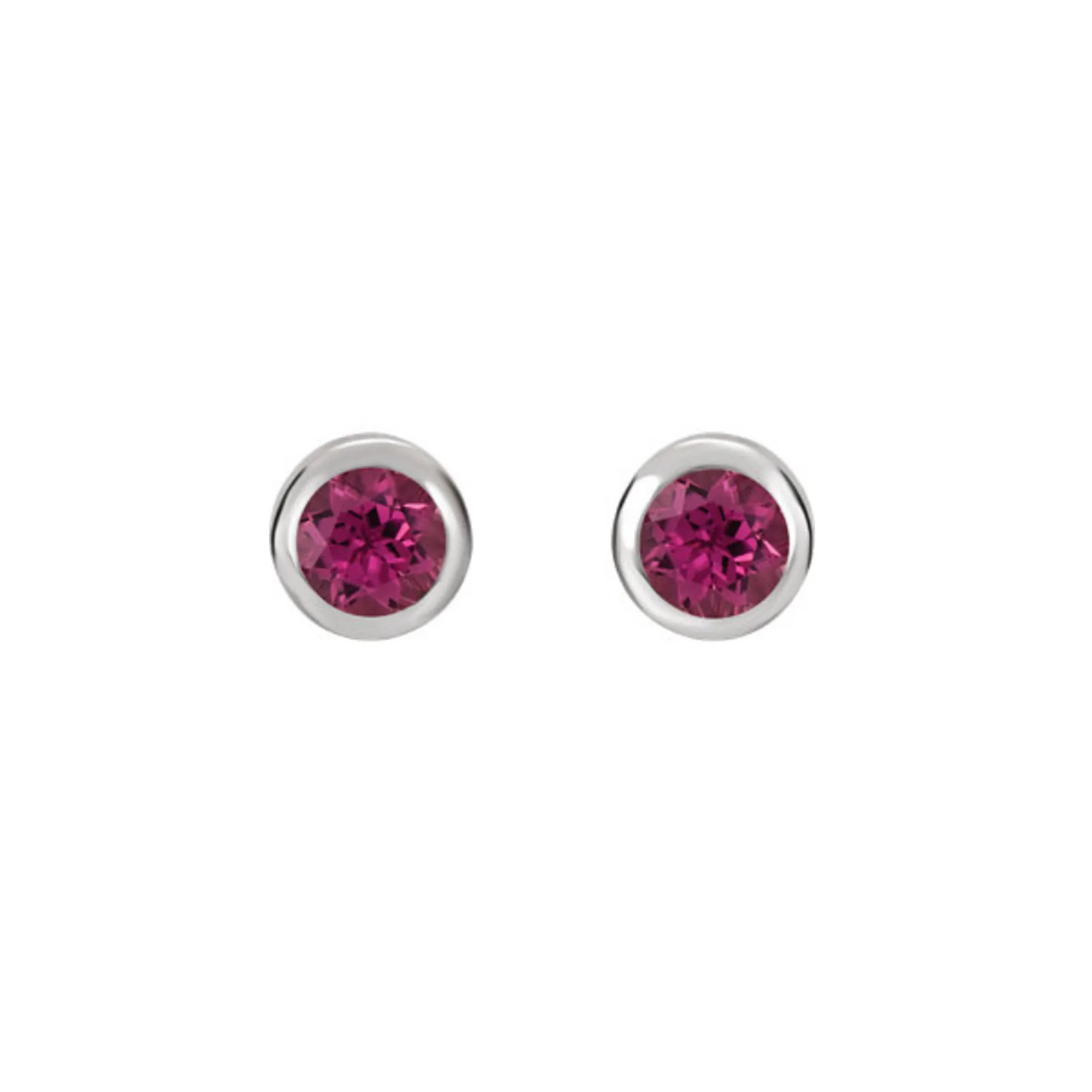 Bezel-Set Genuine Gemstone Stud Earrings in White, Yellow or Rose Gold