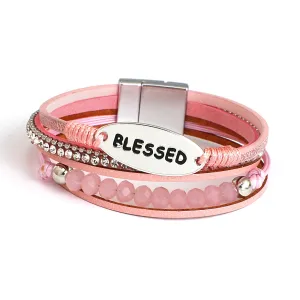 'Blessed' Charm Cuff Bracelet - pink