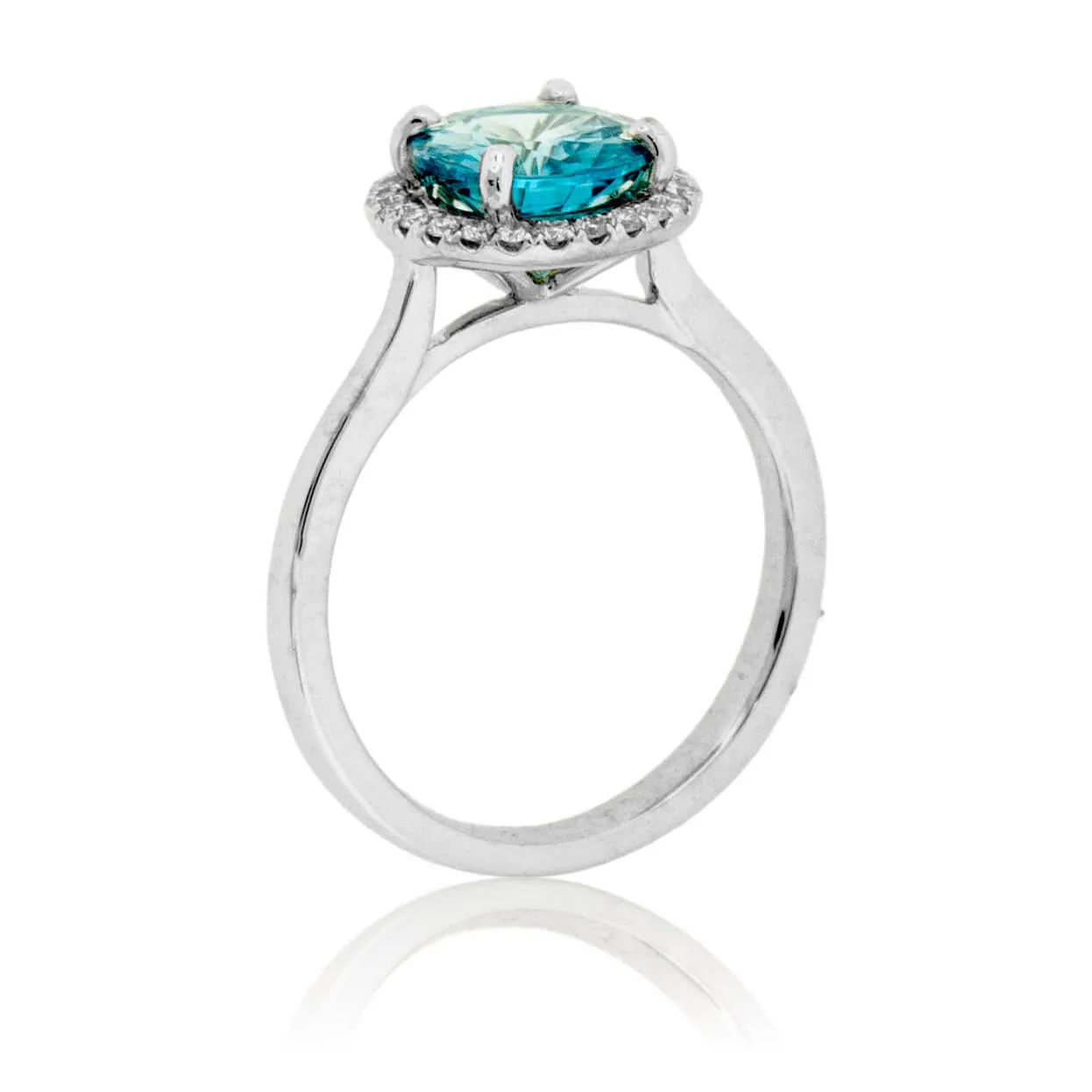 Blue Zircon Halo and Diamond Accented Ring