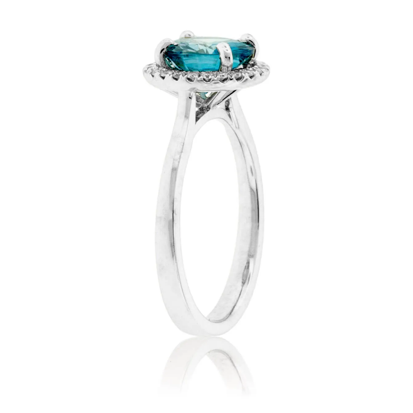 Blue Zircon Halo and Diamond Accented Ring