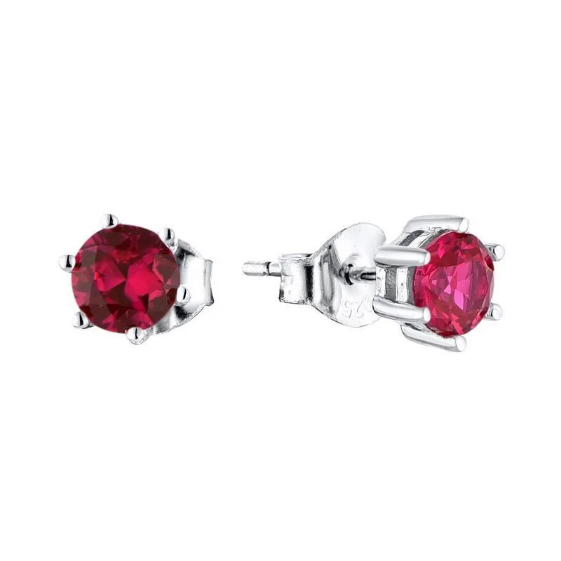 Brand Avenue Silver Birthstone Earrings Jul/Ruby 5mm