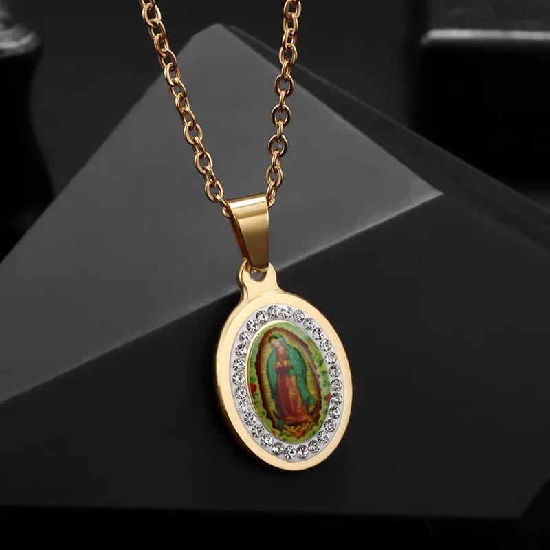 Brand New Gold Color Holy Spirit Pendant Ladies Men Casual Zircon Chain Necklace Religious Jewelry Gift