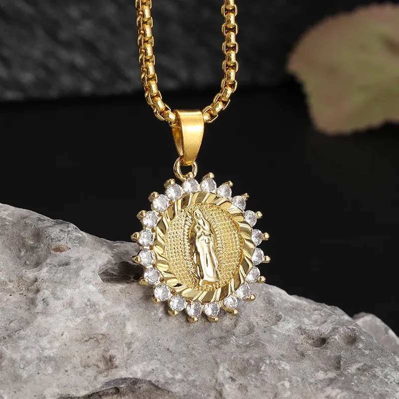 Brand New Gold Color Holy Spirit Pendant Ladies Men Casual Zircon Chain Necklace Religious Jewelry Gift