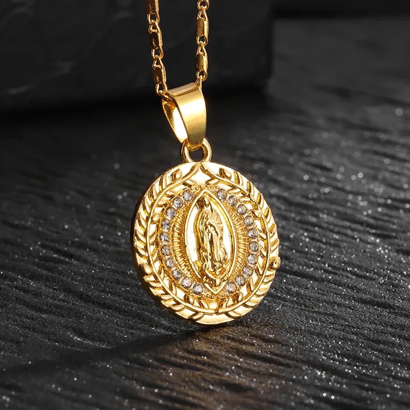 Brand New Gold Color Holy Spirit Pendant Ladies Men Casual Zircon Chain Necklace Religious Jewelry Gift