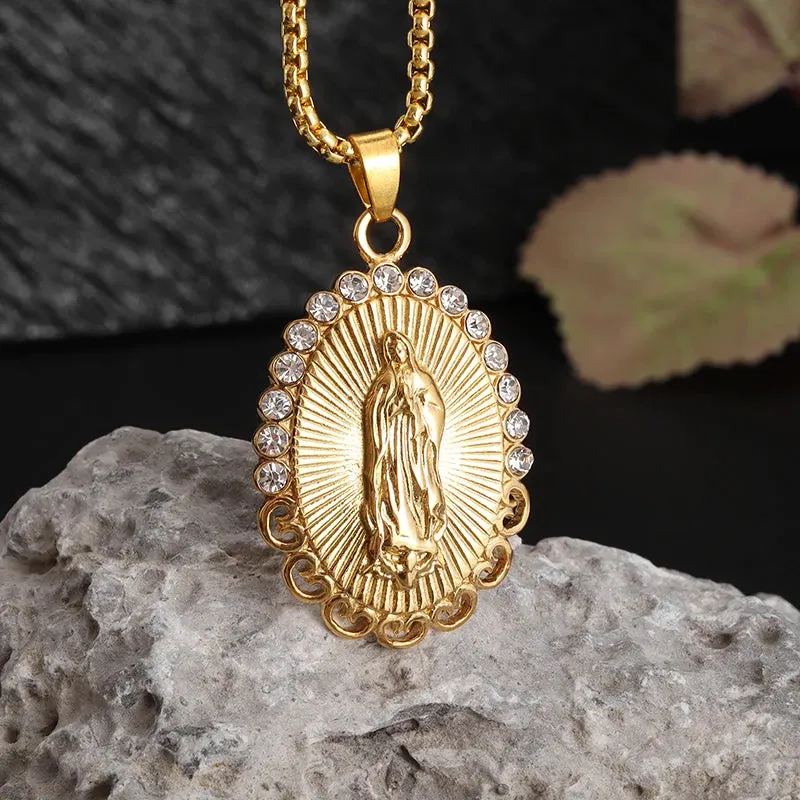 Brand New Gold Color Holy Spirit Pendant Ladies Men Casual Zircon Chain Necklace Religious Jewelry Gift