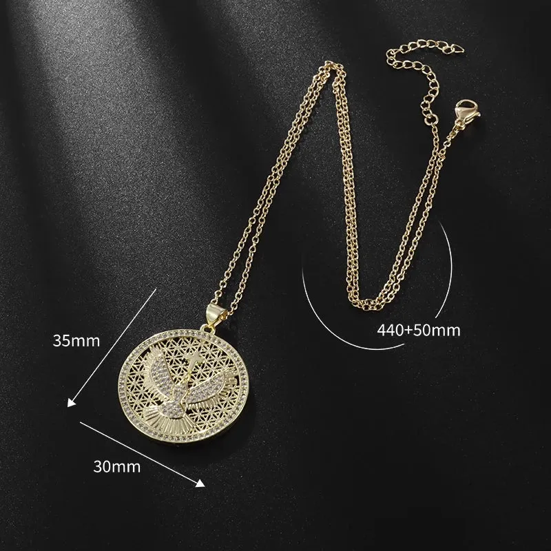 Brand New Gold Color Holy Spirit Pendant Ladies Men Casual Zircon Chain Necklace Religious Jewelry Gift