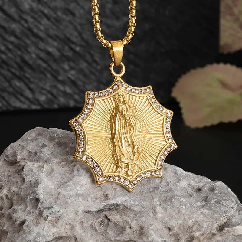 Brand New Gold Color Holy Spirit Pendant Ladies Men Casual Zircon Chain Necklace Religious Jewelry Gift