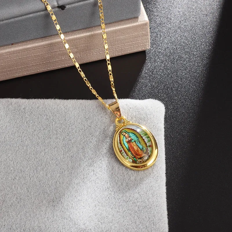 Brand New Gold Color Holy Spirit Pendant Ladies Men Casual Zircon Chain Necklace Religious Jewelry Gift