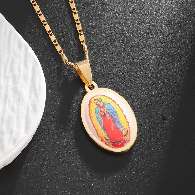 Brand New Gold Color Holy Spirit Pendant Ladies Men Casual Zircon Chain Necklace Religious Jewelry Gift