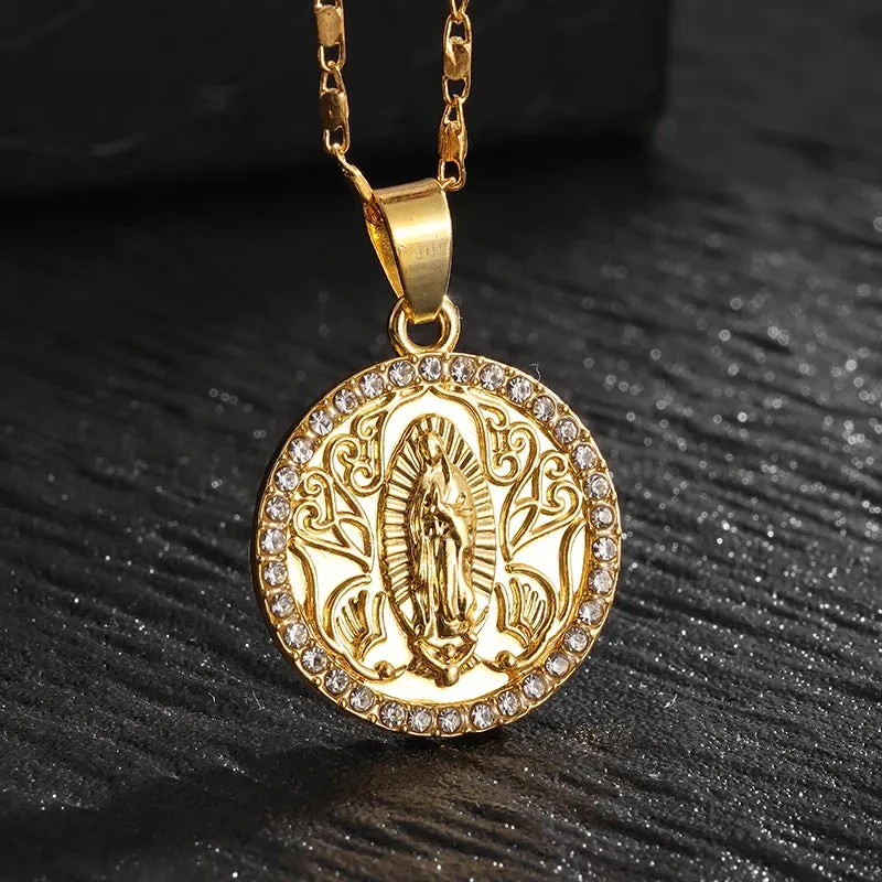 Brand New Gold Color Holy Spirit Pendant Ladies Men Casual Zircon Chain Necklace Religious Jewelry Gift