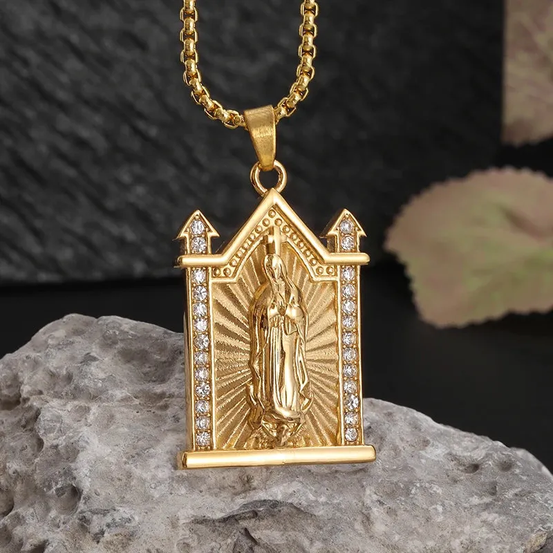 Brand New Gold Color Holy Spirit Pendant Ladies Men Casual Zircon Chain Necklace Religious Jewelry Gift